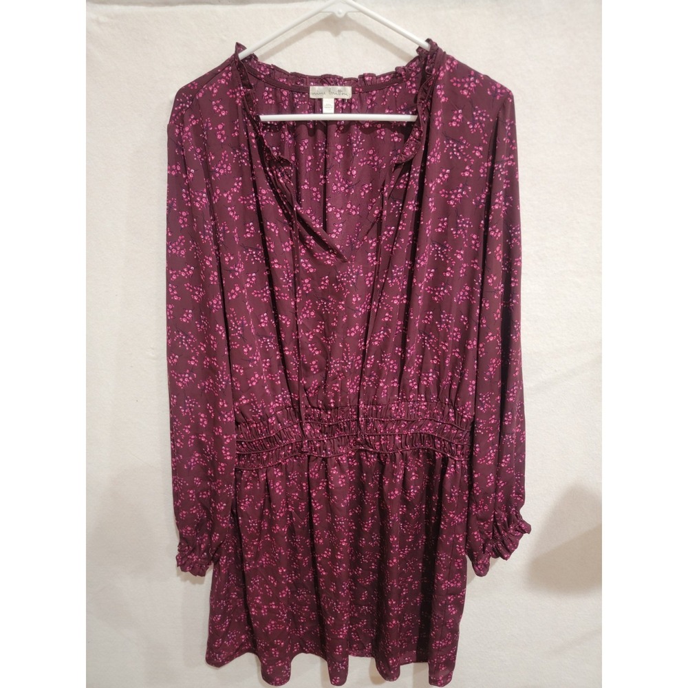 Nine Britton Burgundy Floral Print V-Neck Long Sleeve‎ Short Dress Smocked XXL